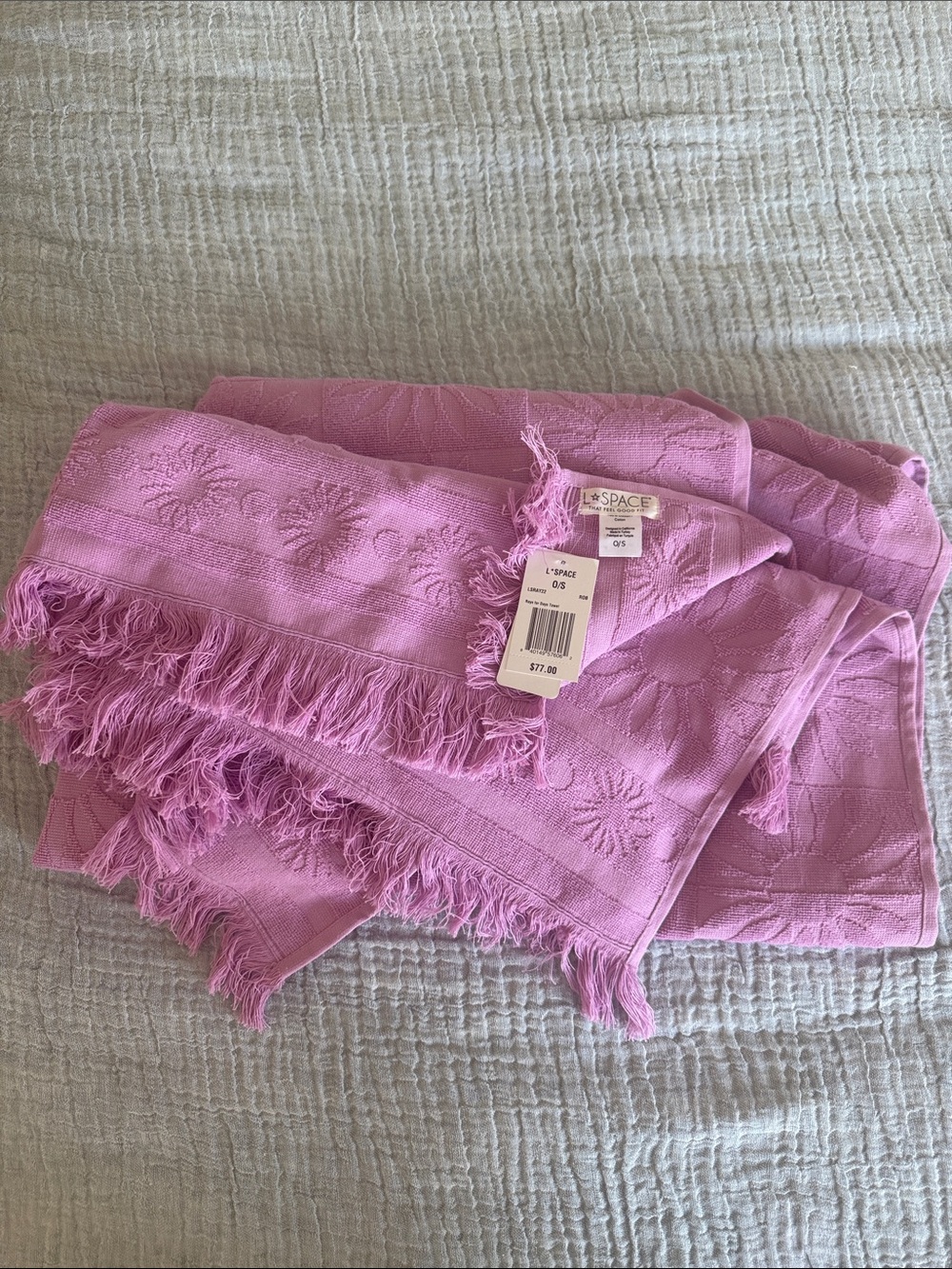 l*space Pink Embroidered Fringe Beach Towel